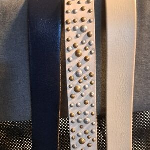 Women's White Studded Leather Belt with Mixed Metal Accents